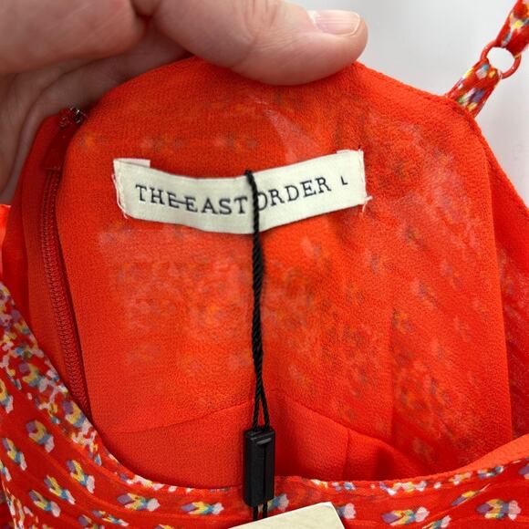 Revolve The East Order Liliana Orange Red Floral Ruched Mini Dress L New Nwt - Picture 8 of 14